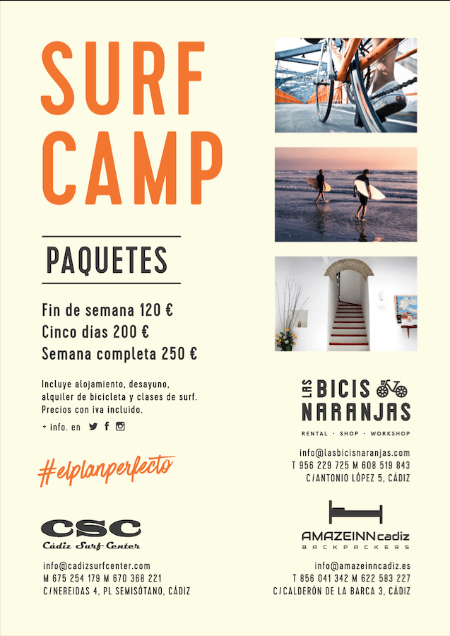 Surfcamp organizado por las bicis naranjas, cadiz surf center y amazeiin Cadiz